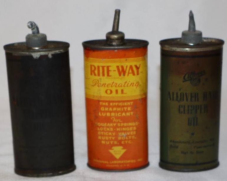 Group of 3 Different Oval Leadtop Oiler Cans: 4 oz each