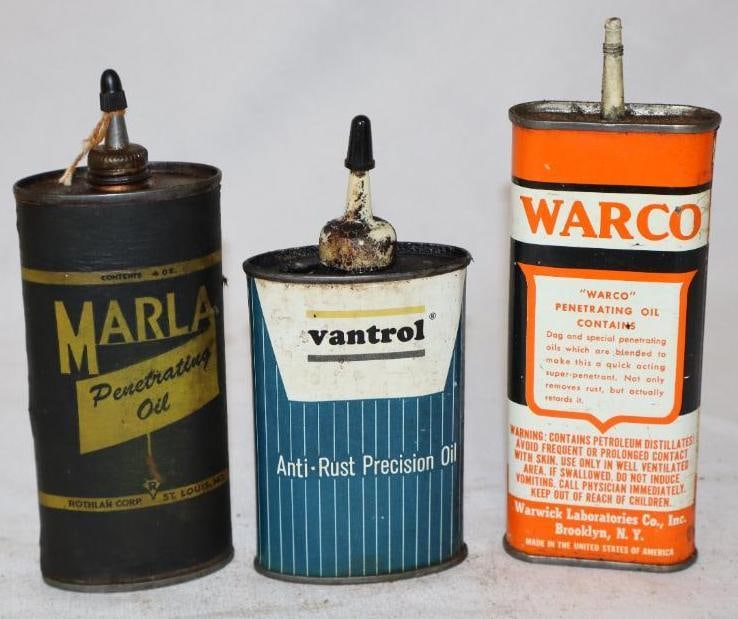 Group of 3 Warco, Marla, & Vantrol Oiler Cans: Largest is 4 oz