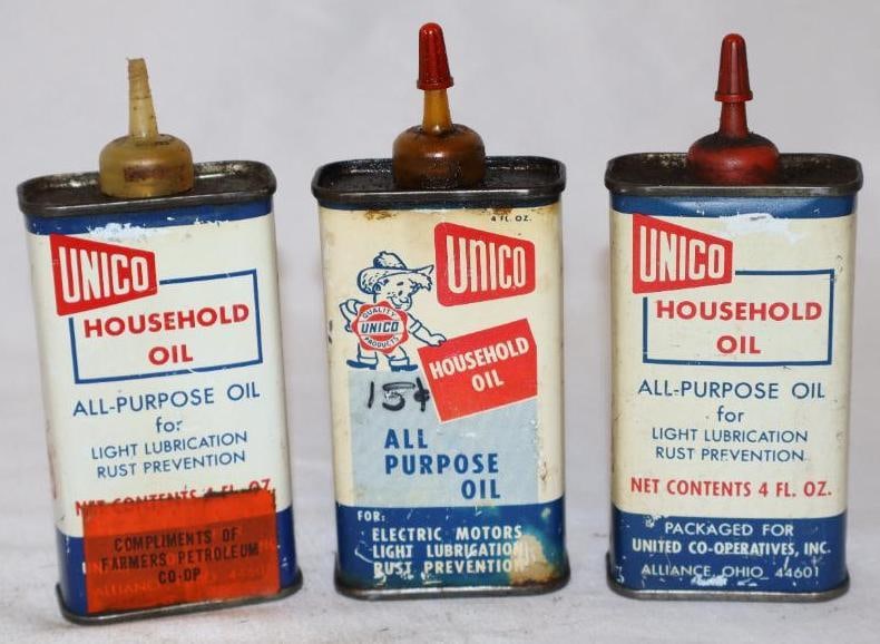 Group of 3 Unico Handy Oiler Cans: 4 oz each