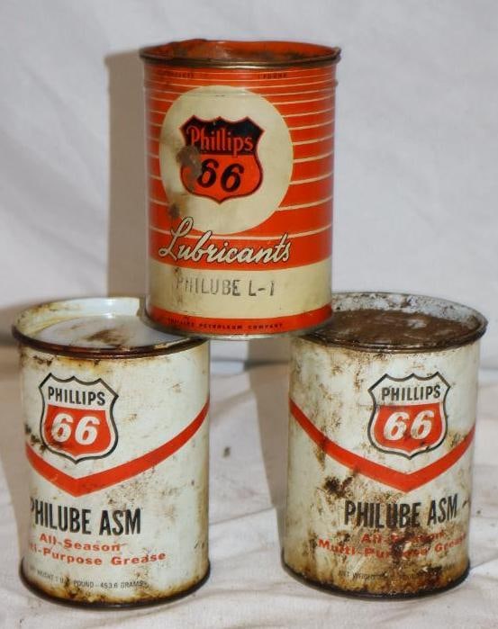 Group of 3 Phillips 66 1 Pound Grease Cans: 16 oz each