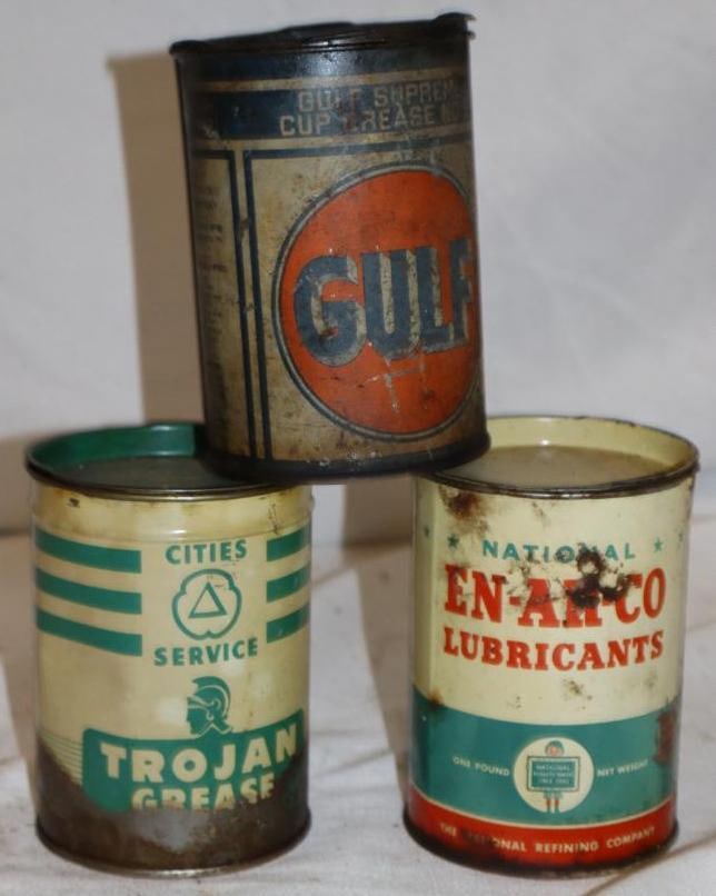 Group of 3 Gulf, Cities Service, & En-Ar-Co 1 Pound Grease Cans (1 of 6)