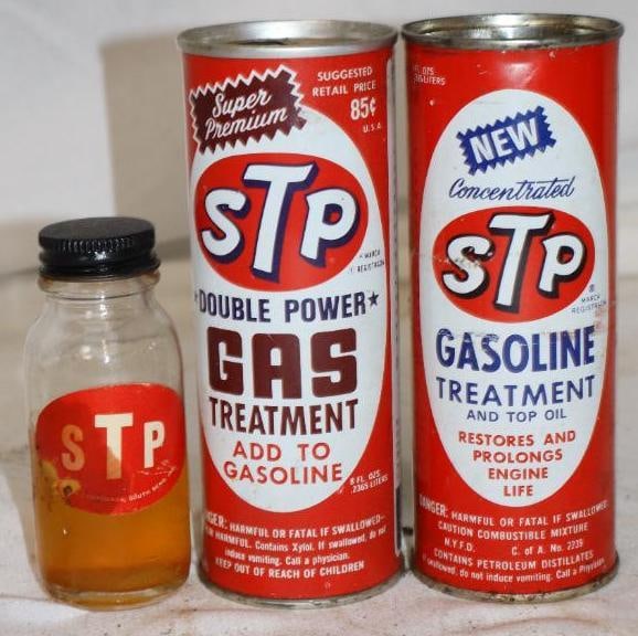 Group of 3 STP Gas Treatment & Oil Sample Bottle: Largest is 8 oz