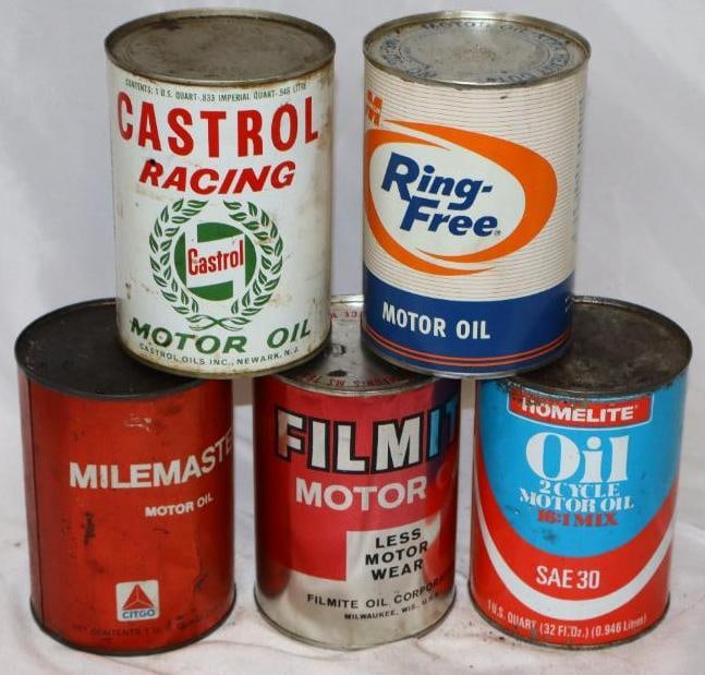 Group of 5 Different 1 Quart Metal Oil Cans (1 of 5)