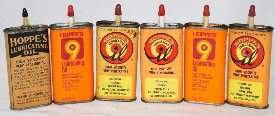Group of 6 Hoppe's Gun Oiler Cans: 3 oz each