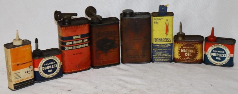 Group of 8 Dripless & Penetrating Oiler Cans: Largest is 8 oz