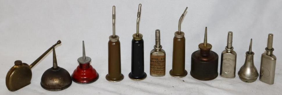 Group of 11 Sewing Machine Oiler Cans: Largest is 3 oz