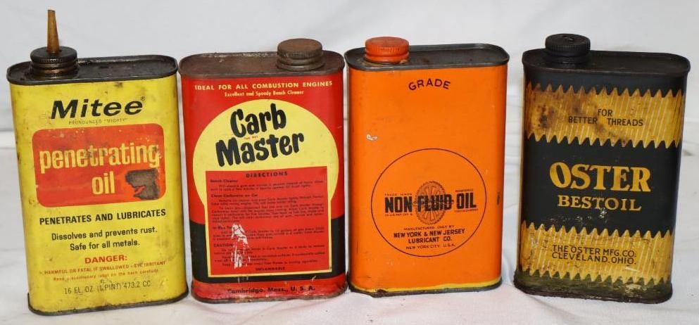 Group of 4 Different 1 Pint Oil Cans: 16 oz each