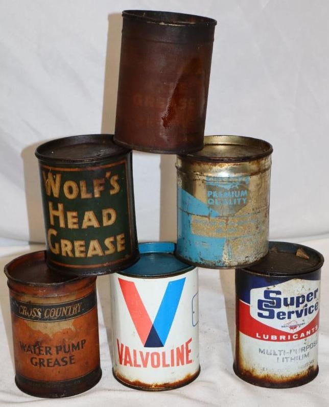 Group of 6 Different One Pound Grease Cans (1 of 2)