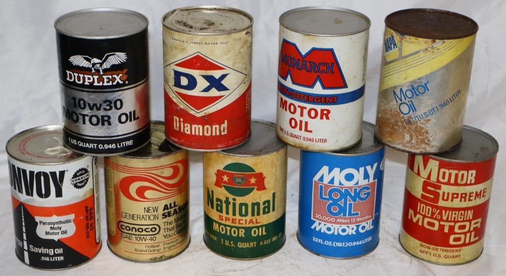 Group of 9 Different Composite One Quart Oil Cans (1 of 2)