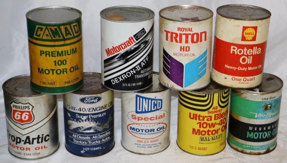 Group of 9 Different Composite One Quart Oil Cans (1 of 5)