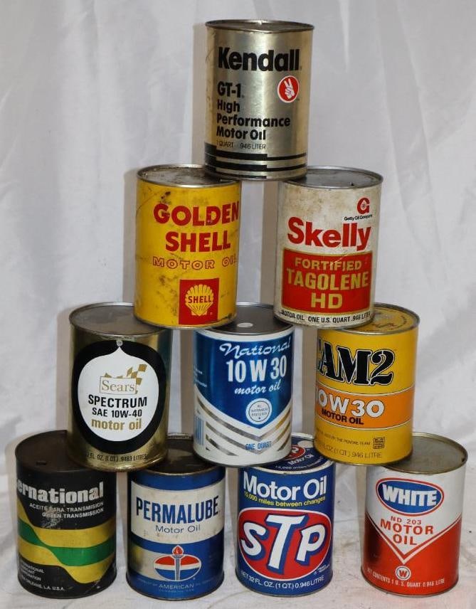 Group of 10 Different Composite One Quart Oil Cans (1 of 3)