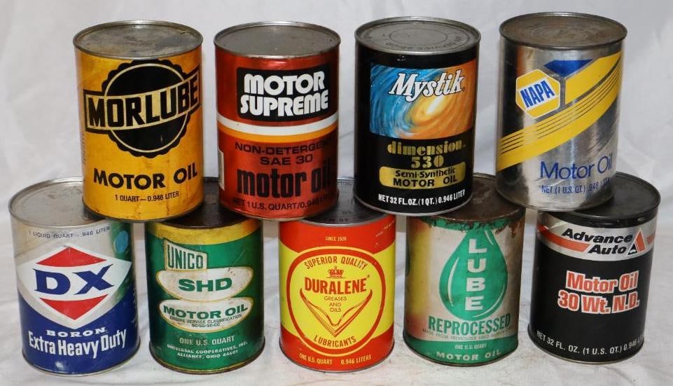 Group of 9 Different Composite One Quart Oil Cans (1 of 2)