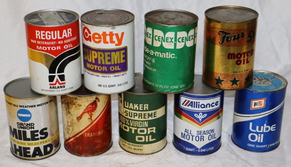 Group of 9 Different Composite One Quart Oil Cans (1 of 4)