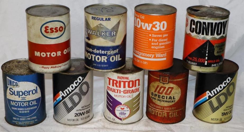 Group of 9 Different Composite One Quart Oil Cans (1 of 4)