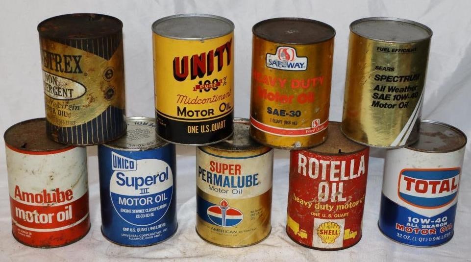 Group of 9 Different Composite One Quart Oil Cans (1 of 5)