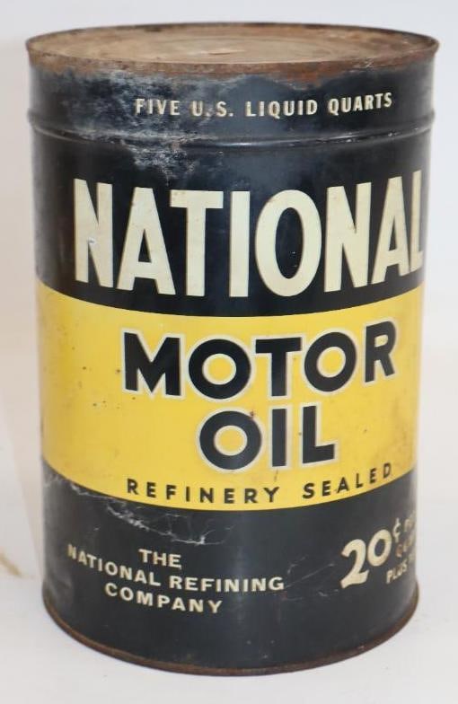 National Refining Company 20? Pricer Five Quart Metal Oil Can: Empty. 6.5" x 6.5" x 9.5"