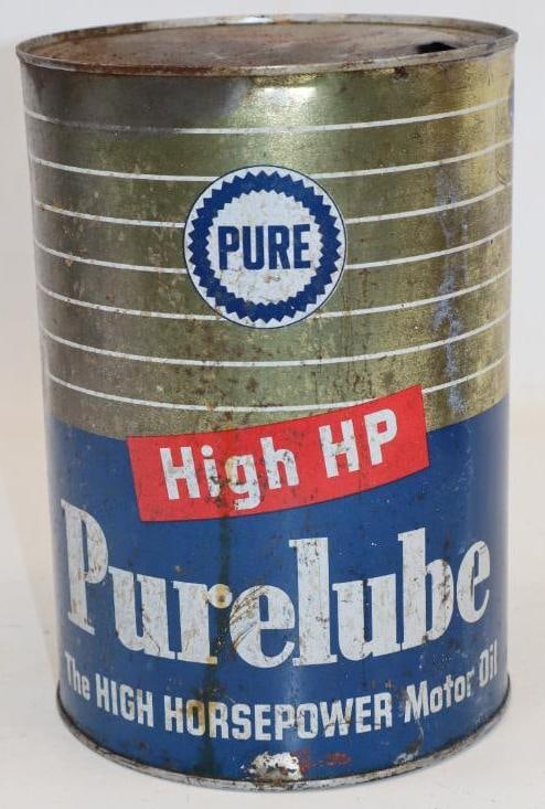 Pure High HP Five Quart Metal Oil Can: Empty. 6.5" x 6.5" x 9.5"
