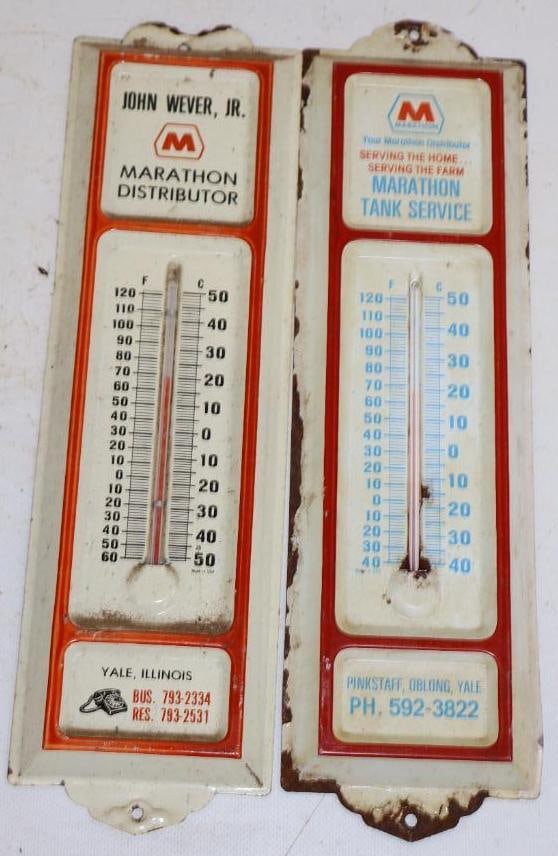 Group of 2 Different Marathon Advertising Thermometers: 13x3.75