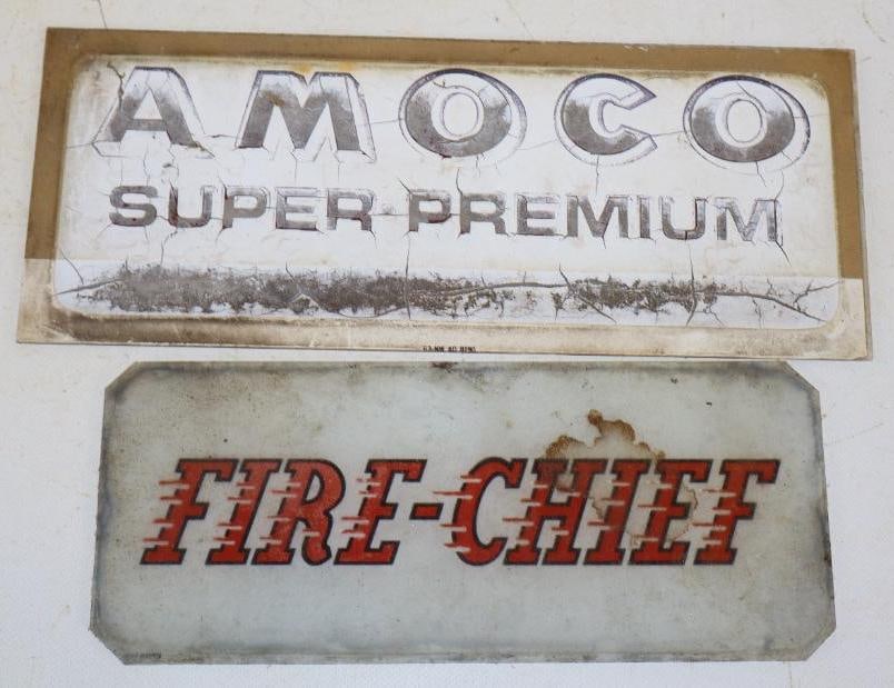 Group of 2 Fire-Chief and Diesel Fuel Gas Pump Advertising Ad Glass (1 of 2)