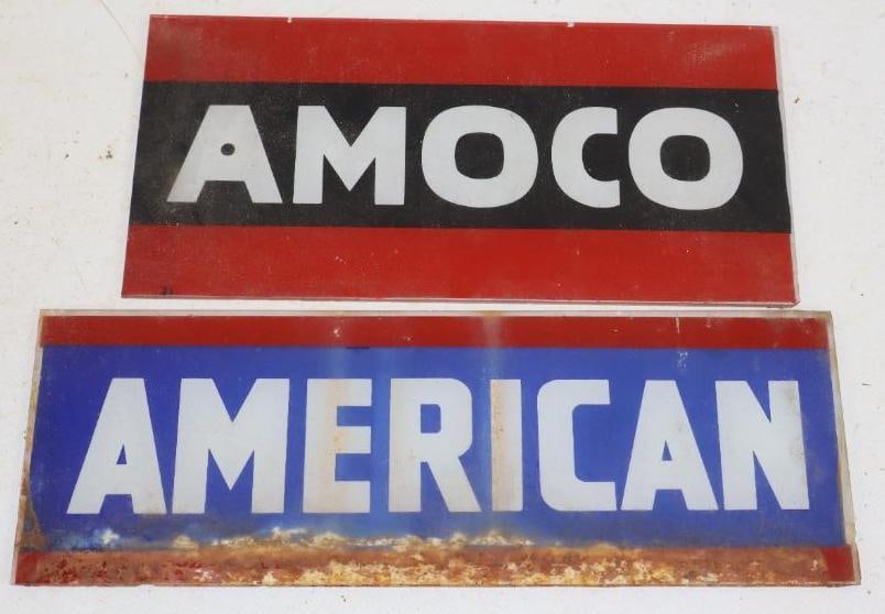 Group of 2 American and Amoco Gas Pump Advertising Ad Glass: 10.25x5 and 12.4.25