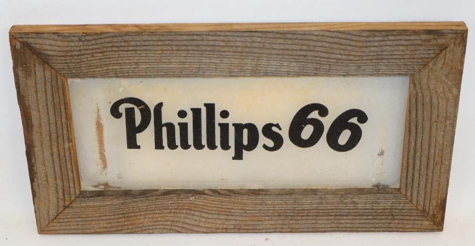 Phillips 66 Gas Pump Advertising Ad Glass: 15.25x8 With Wood Frame