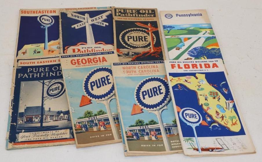 Group of 8 Pure Gas Station Road Maps: Largest is 9x4