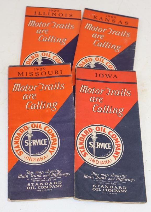 Group of 4 1929 Standard Oil Of Indiana Gas Station Road Maps: 9x4 Each