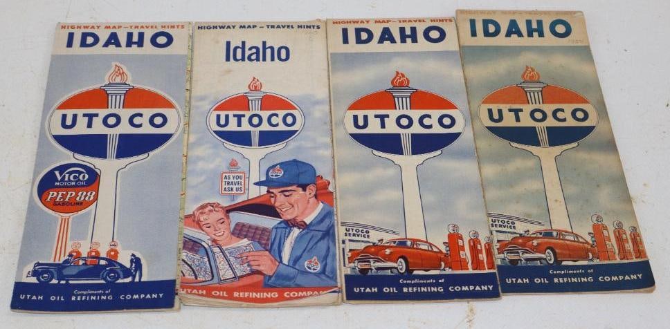 Group of 4 Utoco Gas Station Road Maps: 9x4 Each