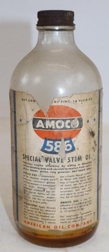 Amoco 586 Valve Steam Oil Bottle With Paper Label: 16oz Empty