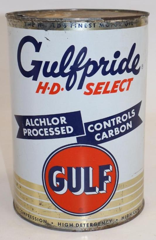Gulfpride HD Select Five Quart Metal Oil Can: Empty. 6.5" x 6.5" x 9.5"