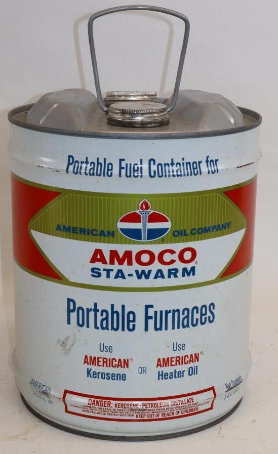 Amoco Sta-Warm Round Metal Five Gallon Oil Can (1 of 4)