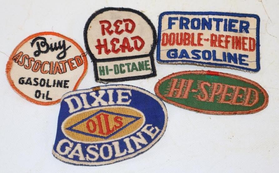 Group of 5 Hi-Speed, Frontier, Red Head, Associated and Dixie Advertising Shirt Patches: Largest is 5x3