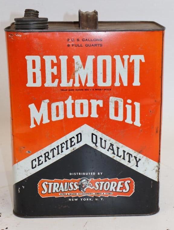 Strauss Stores Belmont Two Gallon Metal Oil Can: Empty. 5.5" x 8.5" x 11"