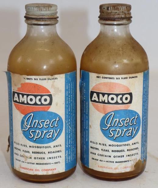 Group of 2 Amoco Insect Spray Glass Bottles With Paper Labels (1 of 2)