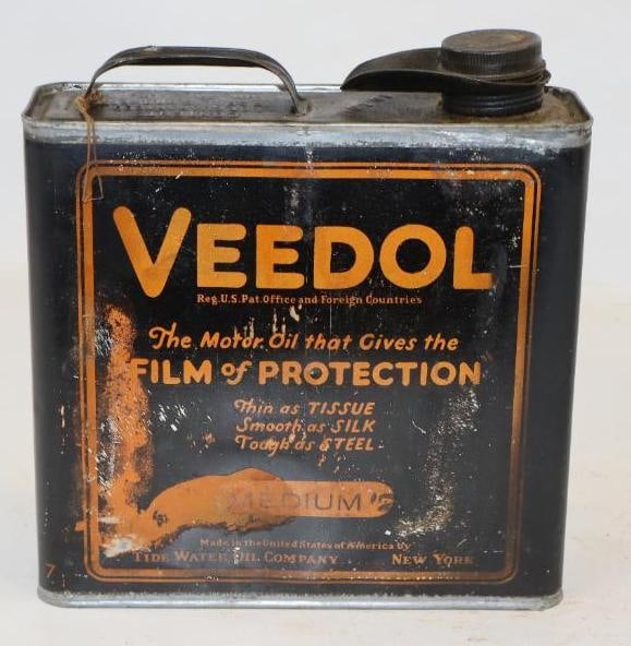 Tide Water Veedol Medium Slim Metal One Gallon Oil Can with Car Graphics (1 of 4)
