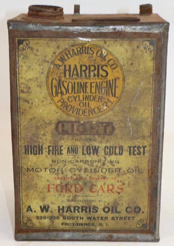 Early Harris Gasoline Engine Cylinder Oil Rectangle One Gallon Oil Can (1 of 4)