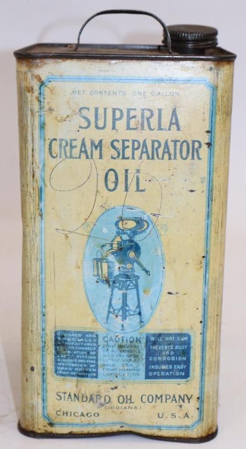 Standard Oil of Indiana Superla Cream Separator Square One Gallon Oil Can: Empty. 5.25" x 5.25" x 10.25"