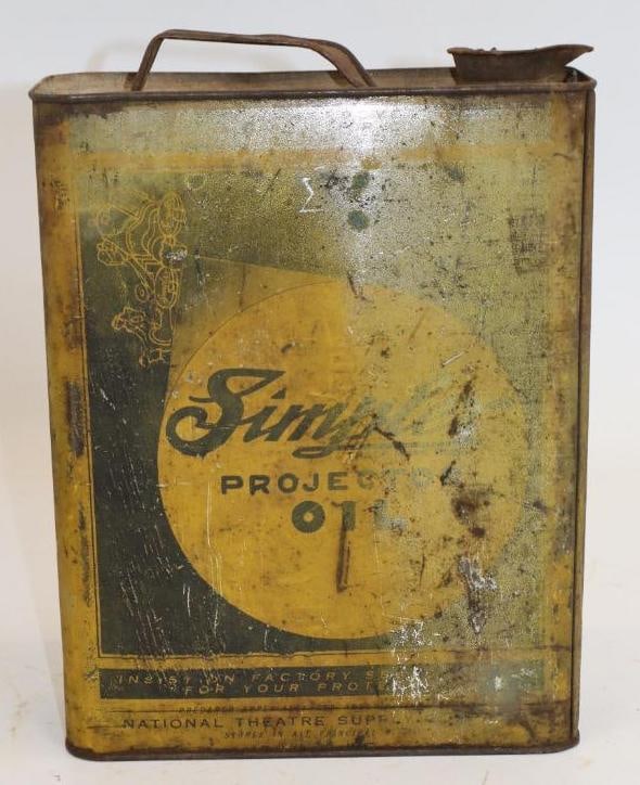 National Theatre Supply Simplex Projector Slim One Gallon Oil Can: Missing top cap. Empty. 9.5" x 3.25" x 9.5"