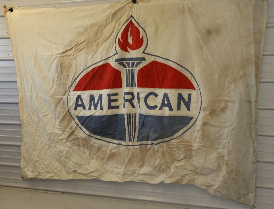 American Oil Co Canvas Stitched Banner Advertising Sign: 102x72 Is Marked Vally Ford Flag Company