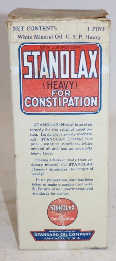 Standard Oil of Indiana Stanolax White Mineral Oil One Pint Bottle in Original Box: Full. 16oz