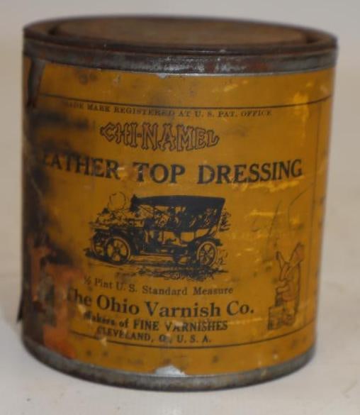 Chi-Namel Leather Top Dressing Oil Can With Car Graphics (1 of 2)