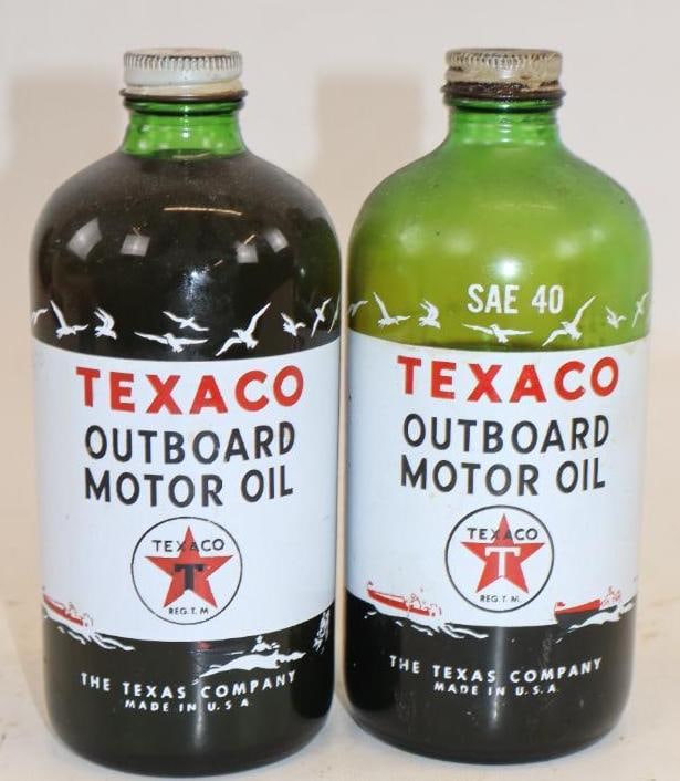 Group of 2 Texaco Glass Bottles With Ships and Seagull's: 16oz Each