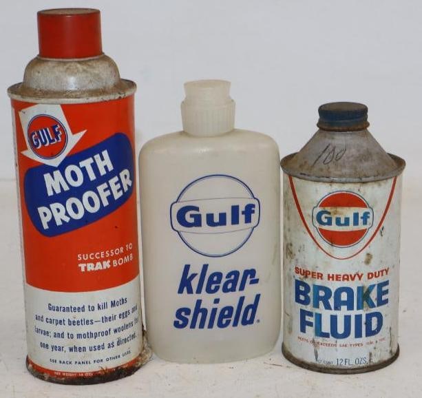 Group of 3 Gulf Brake Fuild Moth Proofer and Klear-Sheild Cans: Largest is14oz