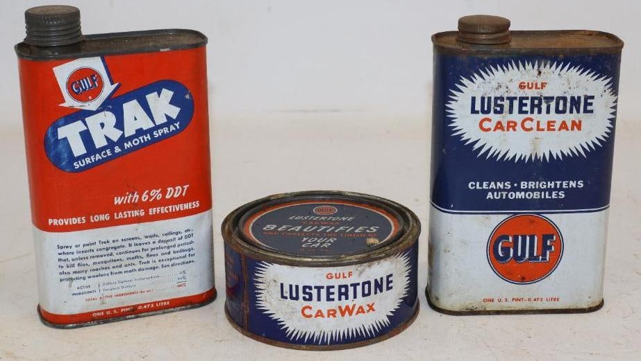 Group of 3 Gulf Lustertone and Trak Cans: Largest Is 16oz