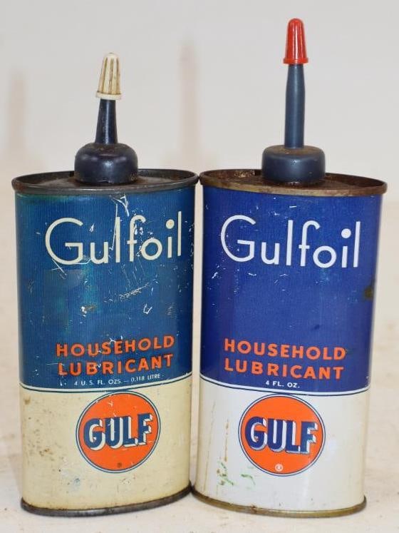 Group of 2 Gulf Oval Household Lubricant Handy Oiler Cans: 4oz each