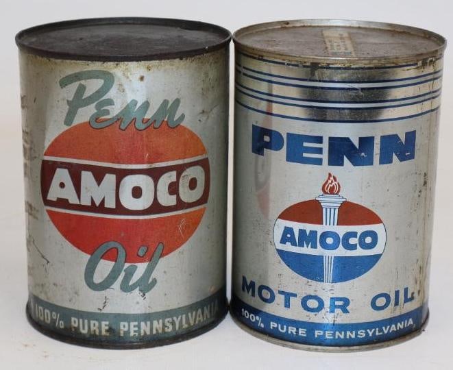 Group of 2 Different Penn Amoco Metal One Quart Oil Cans (1 of 2)