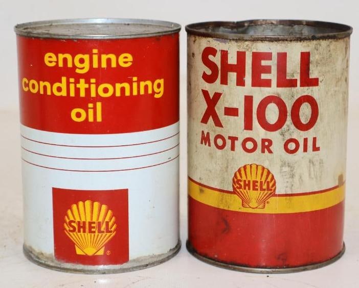 Group of 2 Different Shell Metal One Quart Oil Cans (1 of 2)