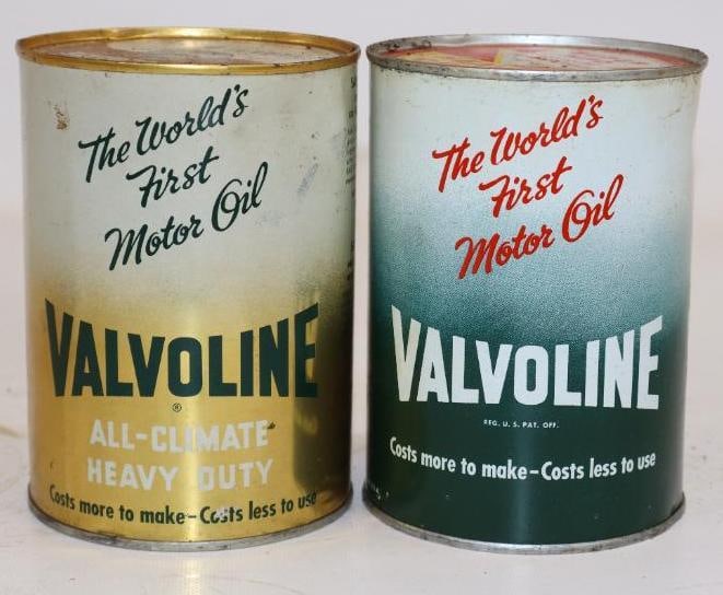 Group of 2 Different Valvoline Metal One Quart Oil Cans: Empty. 32oz each