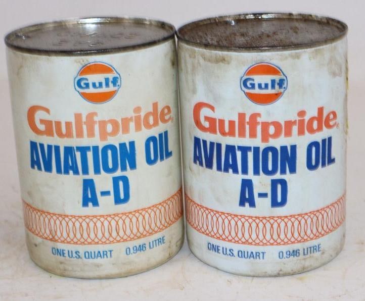 Group of 2 Gulf Aviation Plastic One Quart Oil Cans: Empty. 32oz each