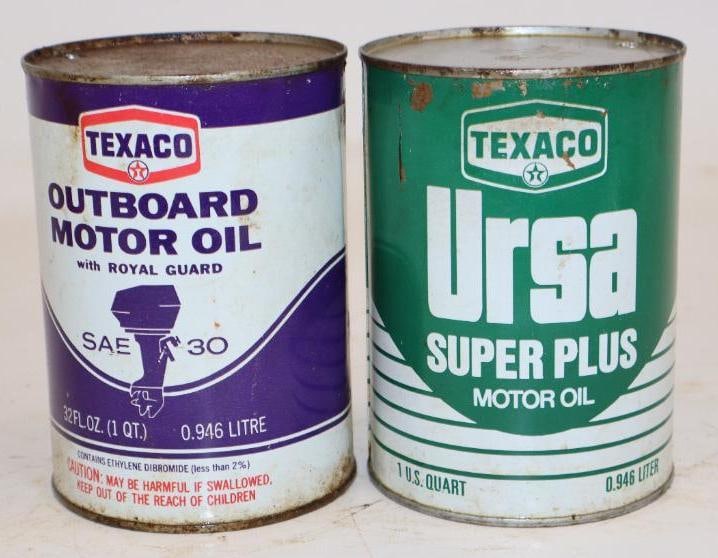 Group of 2 Texaco Outboard, and Ursa Metal One Quart Oil Cans (1 of 2)